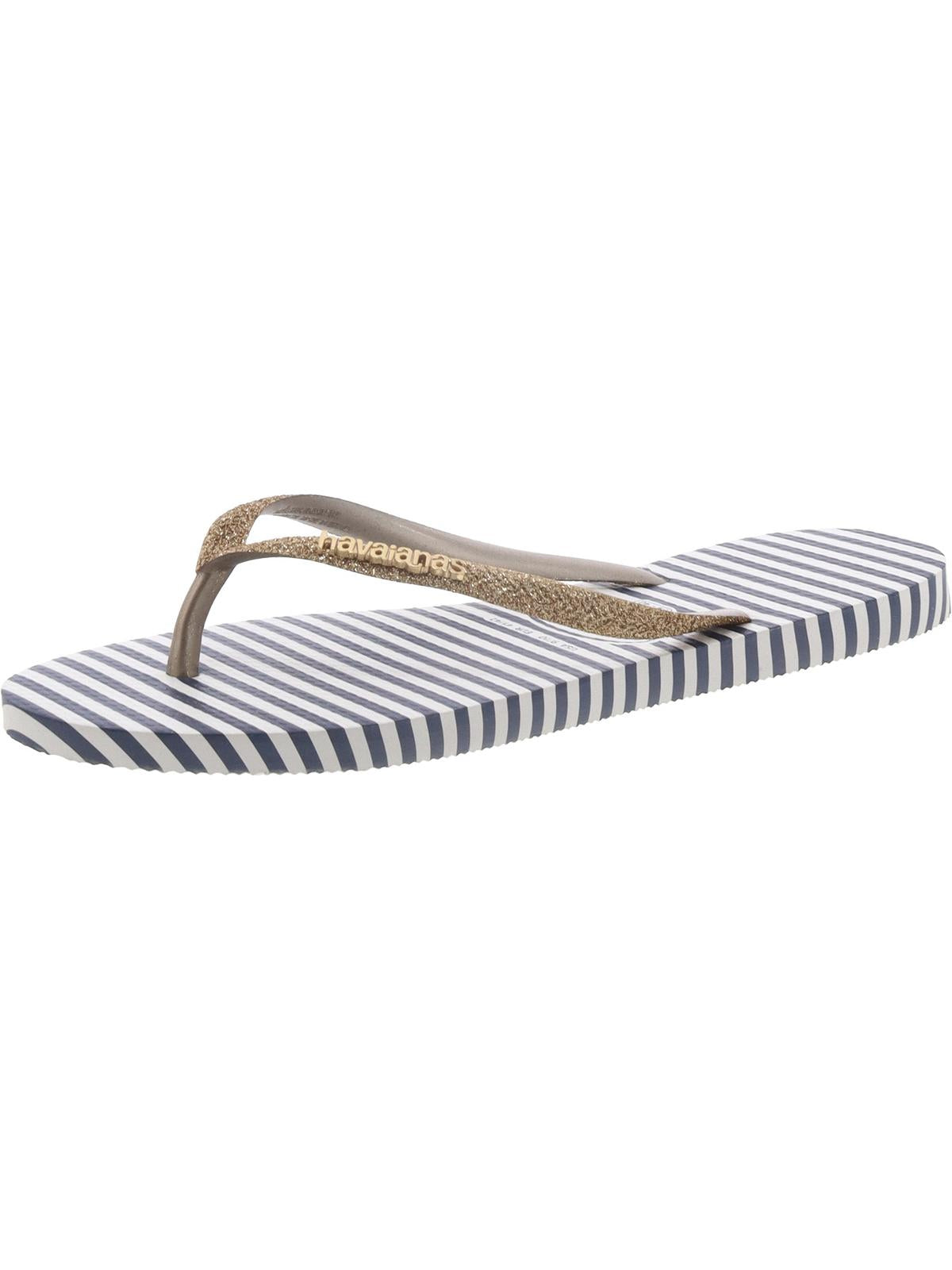 Womens Striped Glitter Flip-Flops