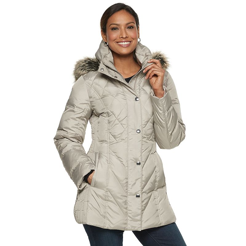 Women's TOWER by London Fog Hooded Faux-Fur Down Puffer Coat, Size: Small, White