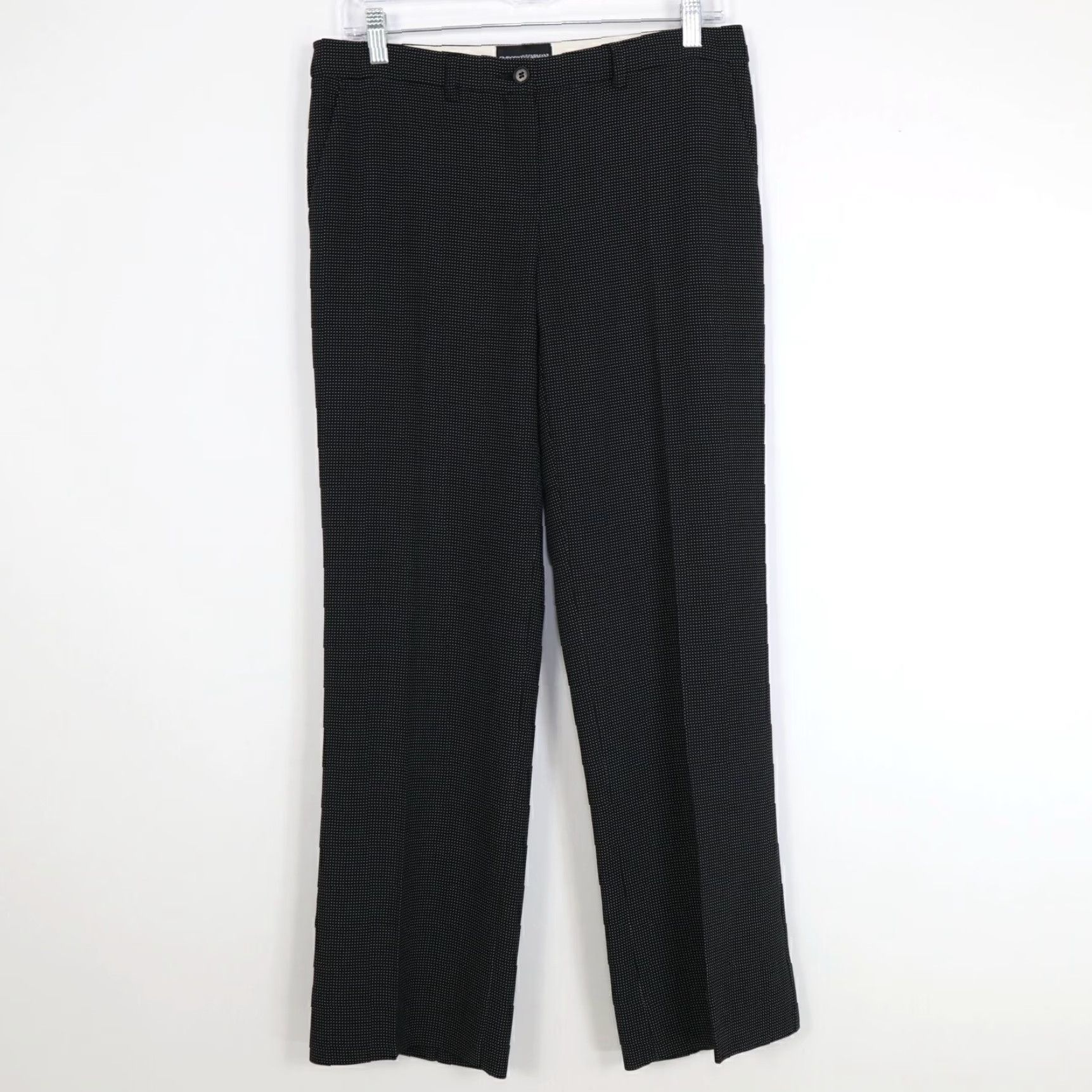 Womens Tailored Straight Leg Career Dress Pants In Wool By Emporio Armani Black With Subtle Dots Design in White (Size 30)