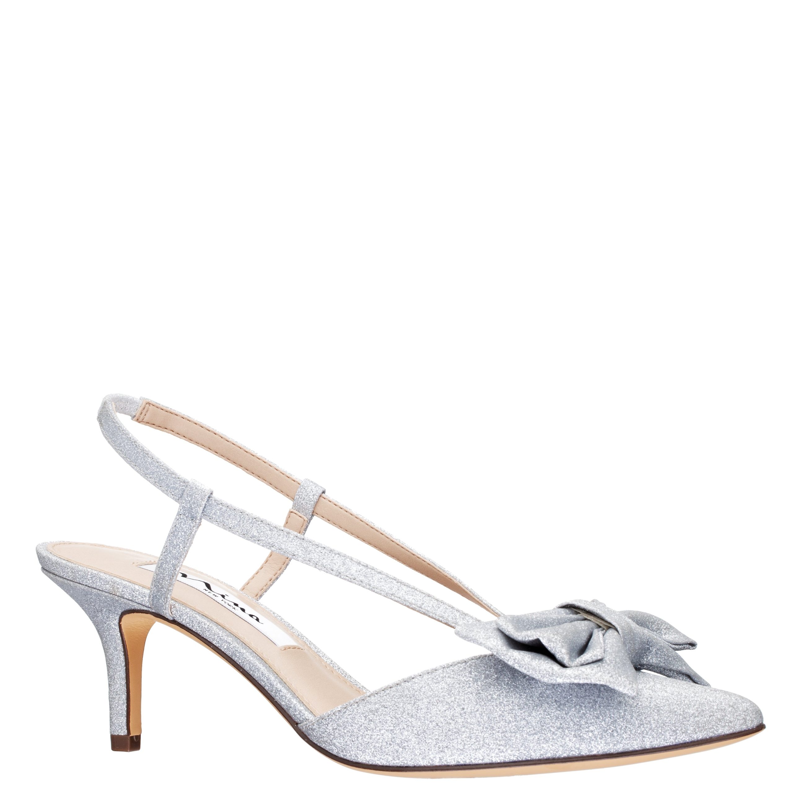 Womens Teddy New Silver Glitter Mid-Heel Slingback Classic Dressy Pump | Nina Shoes