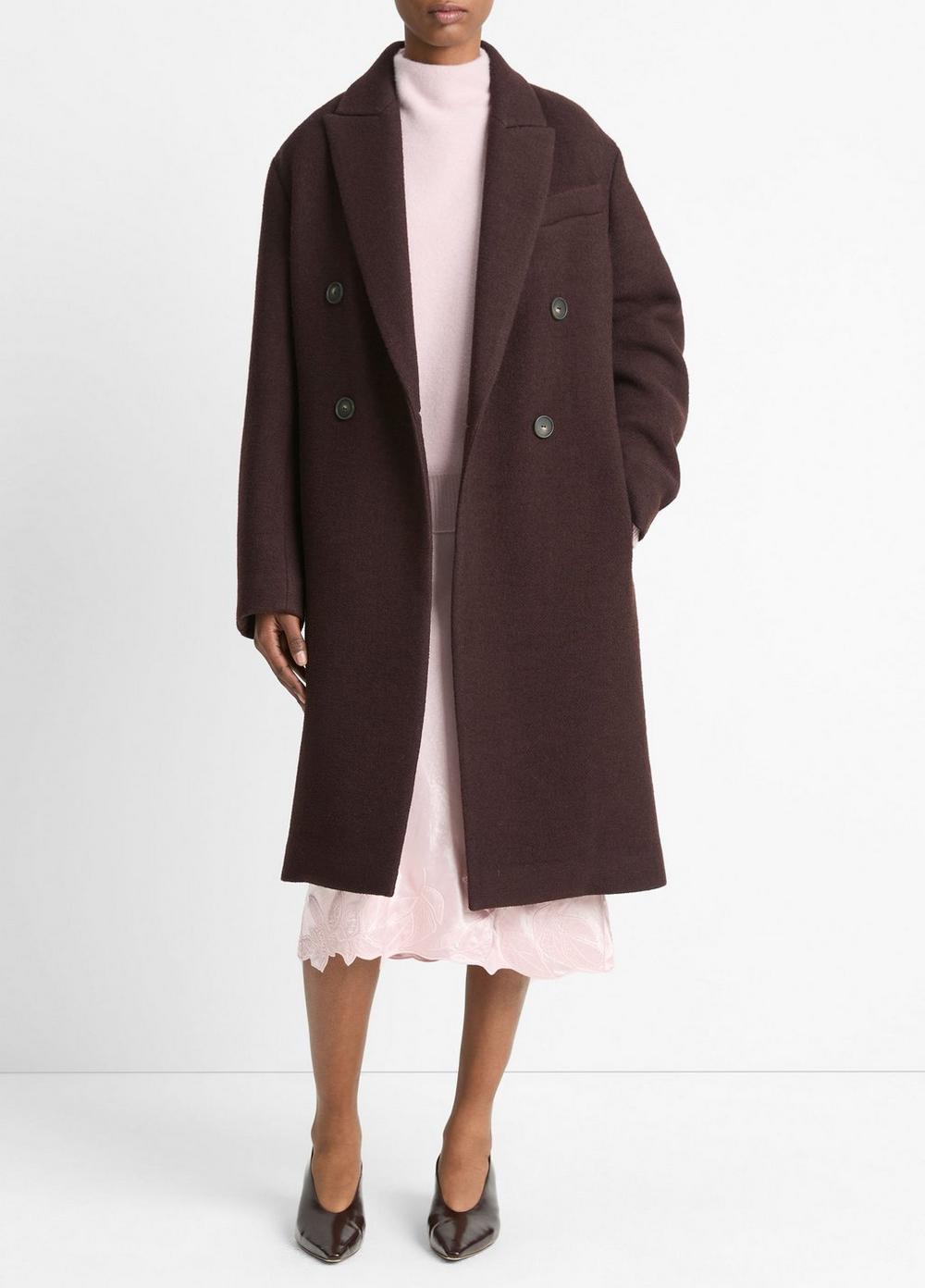 Women's Textured Wool-Blend Double-Breasted Coat, Ganache, Size L Vince