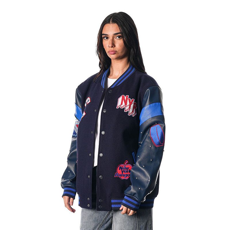 Women's The Wild Collective Blue New York Rangers Full-Snap Varsity Jacket, Size: Medium, Ran Blue