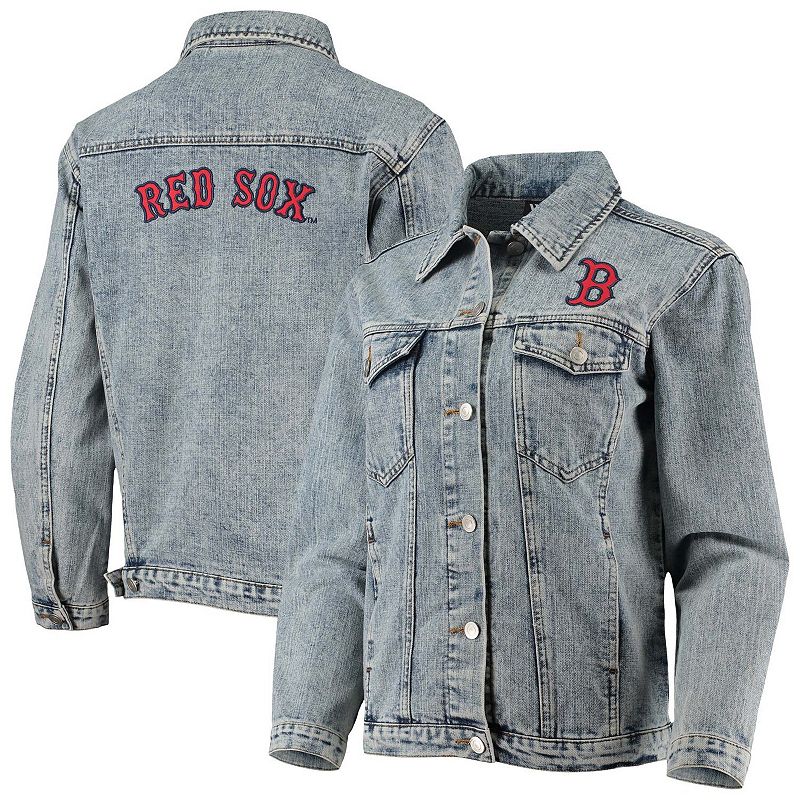 Women's The Wild Collective Boston Red Sox Team Patch Denim Button-Up Jacket, Size: Large, Blue