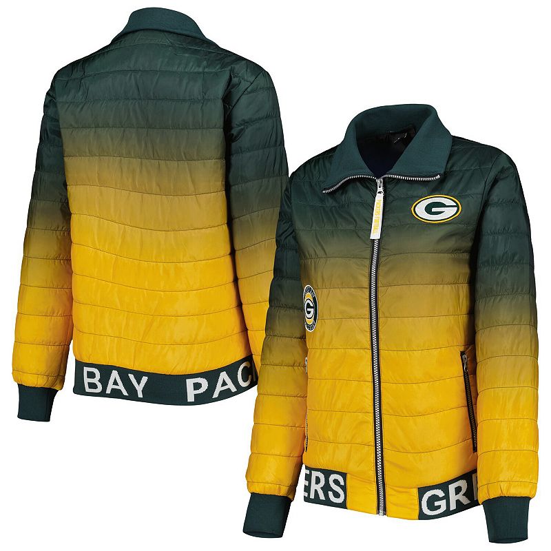 Women's The Wild Collective Green/Gold Green Bay Packers Color Block Full-Zip Puffer Jacket, Size: Medium