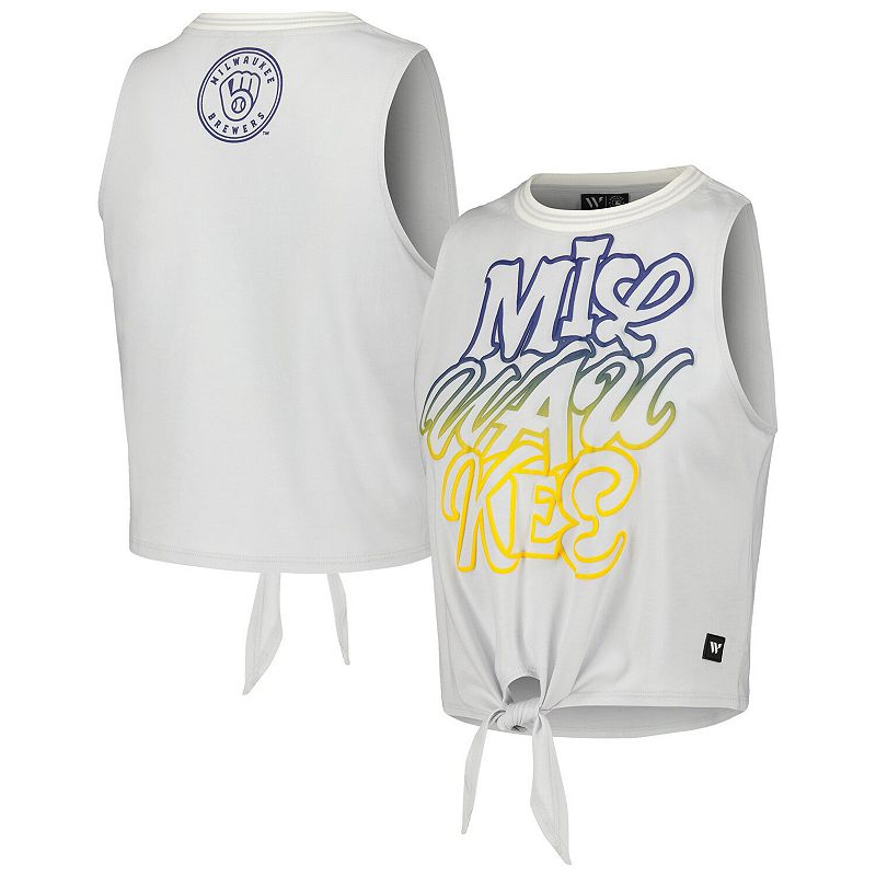 Women's The Wild Collective White Milwaukee Brewers Twisted Tie Front Tank Top, Size: Large