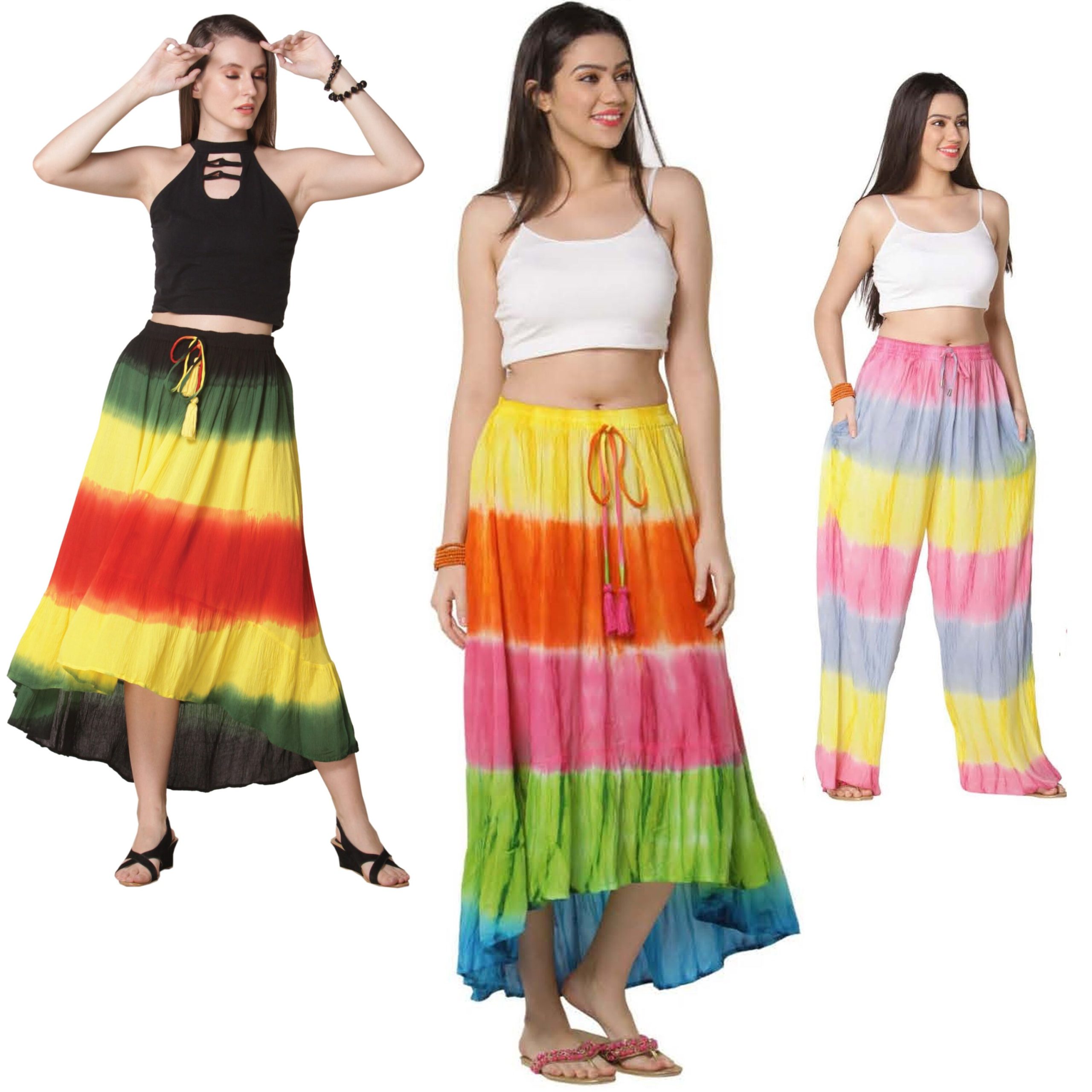 Women's Tie-Dye Tulip Pants Elastic Waist Harem & Wrap Skirt Maxi Skirts