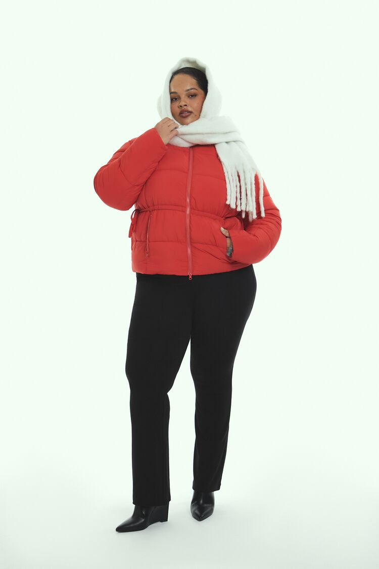 Women's Tie-Waist Puffer Jacket in High Risk Red, 2X