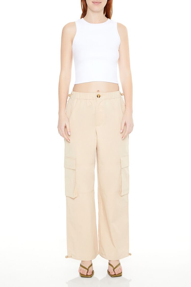 Women's Toggle Drawstring Cargo Joggers in Beige Medium