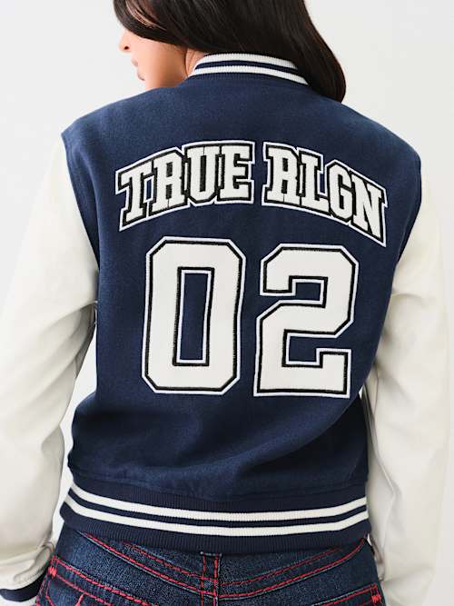 Women's True Team Varsity Jacket | Navy/Sapphire | Size XS | True Religion