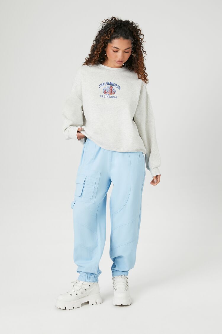 Women's Twill Cargo Joggers in Sky Blue Small