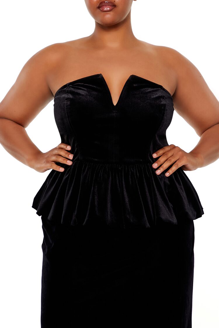 Women's Velvet Peplum Top in Black, 3X