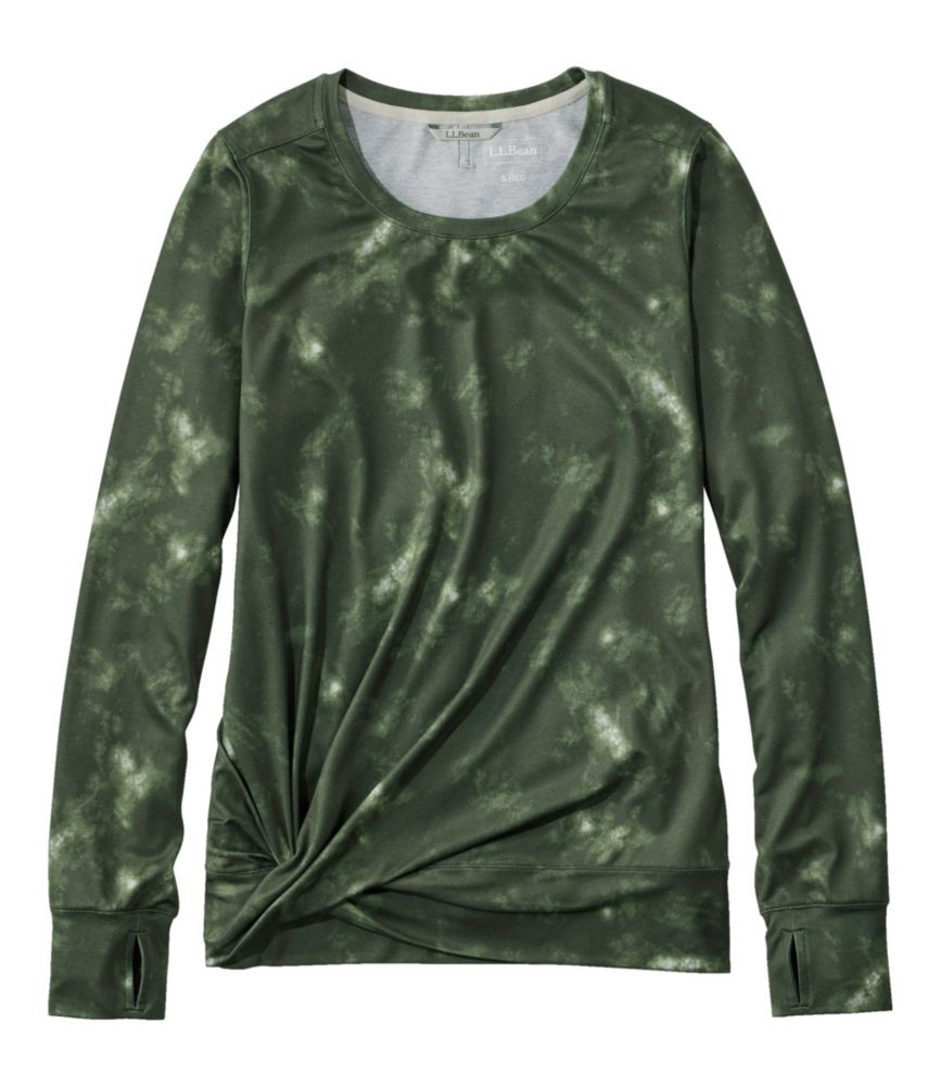 Women's VentureSoft Twist-Front Top, Long-Sleeve Print Sea Green Camo 1X, Polyester Blend L.L.Bean