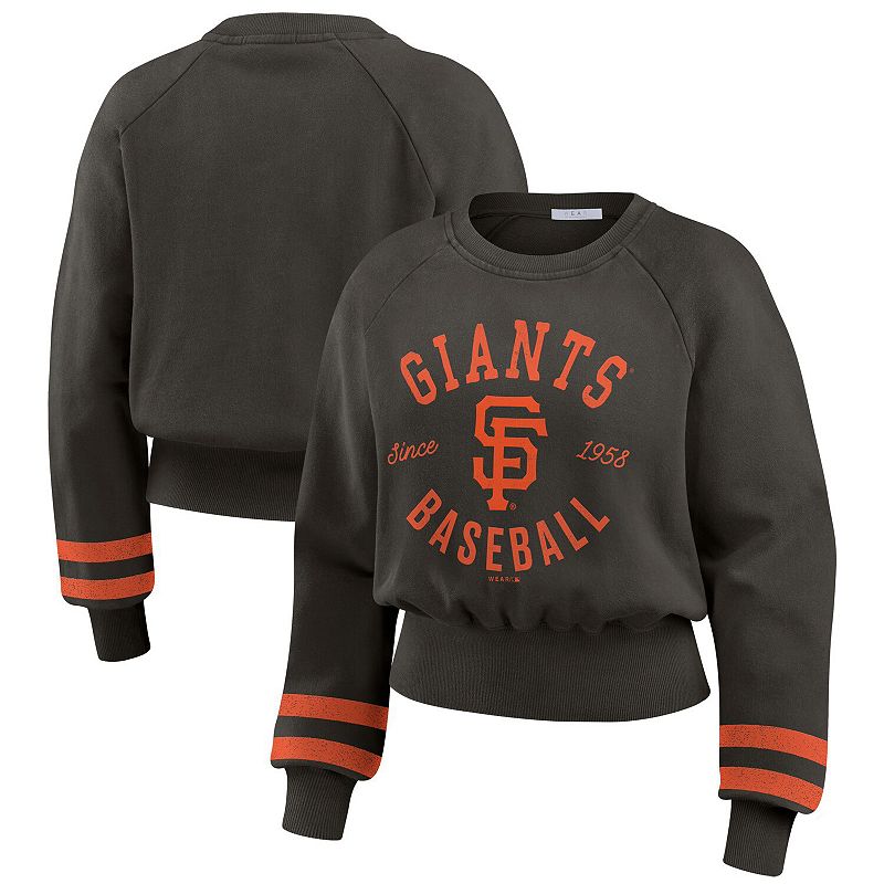 Women's WEAR by Erin Andrews Black San Francisco Giants Vintage Washed Cropped Pullover Sweatshirt, Size: Medium