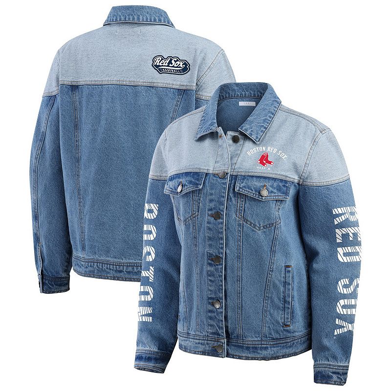 Women's WEAR by Erin Andrews Boston Red Sox Full-Button Denim Jacket, Size: 2XL, Turquoise A