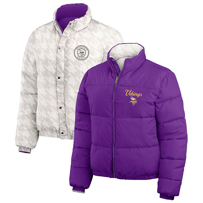 Women's WEAR by Erin Andrews Purple/White Minnesota Vikings Reversible Cropped Full-Zip Puffer Jacket, Size: 2XL