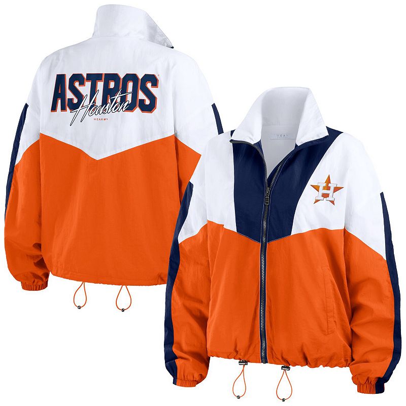 Women's WEAR by Erin Andrews White/Orange Houston Astros Color Block Full-Zip Windbreaker Jacket, Size: XS