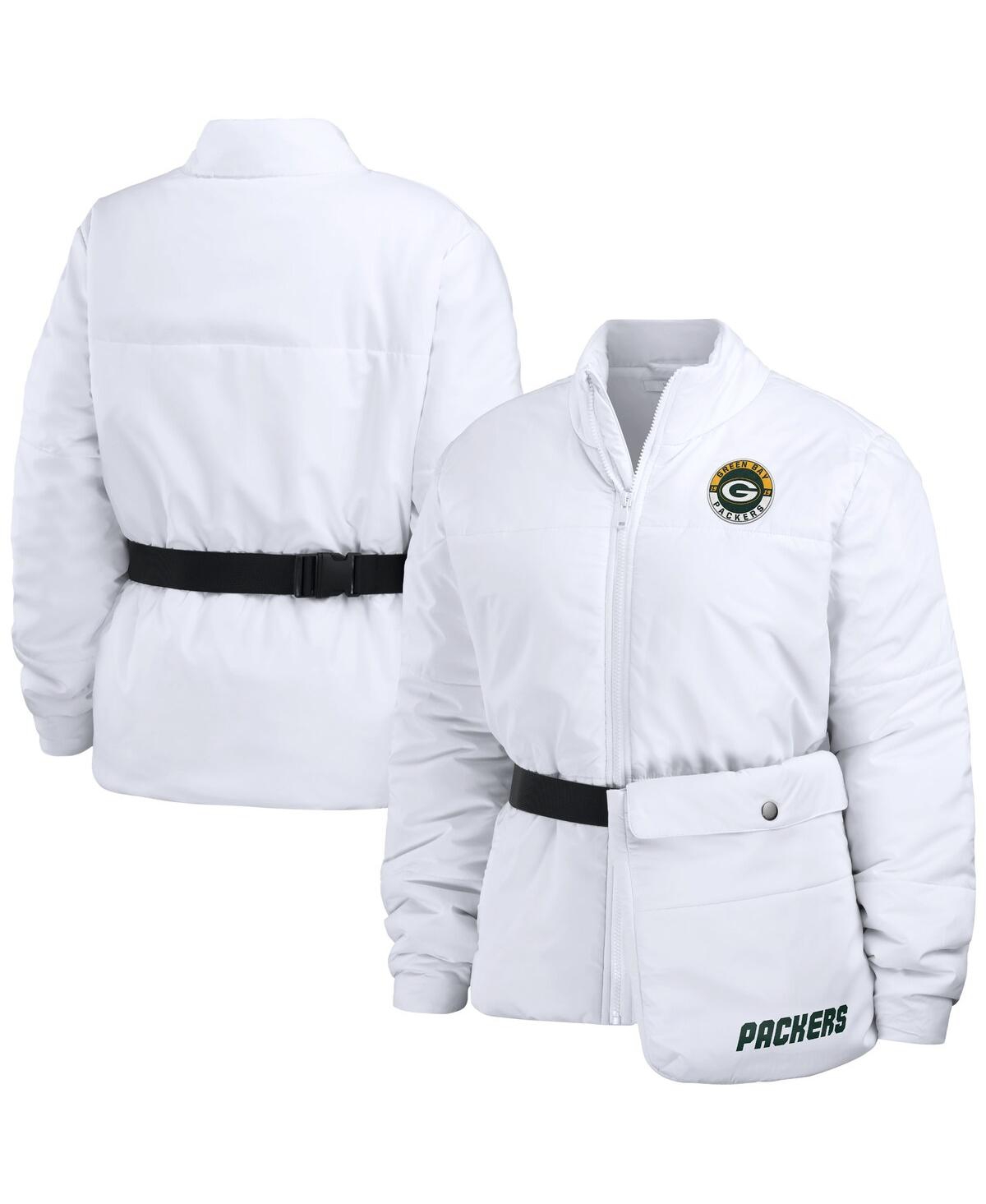 Women's Wear by Erin Andrews White Green Bay Packers Packaway Full-Zip Puffer Jacket - White