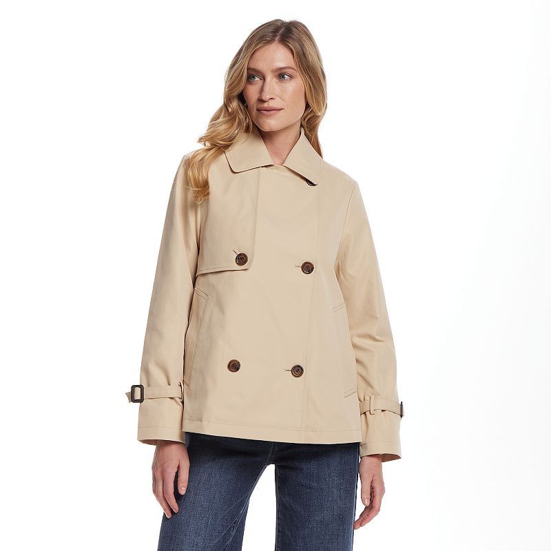 Women's Weathercast Double Breasted A-Line Trench Coat, Size: Medium, Beige