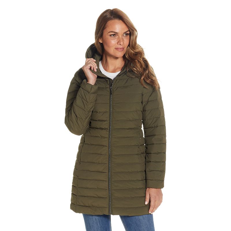 Women's Weathercast Hooded Channel Quilted Puffer Jacket, Size: Large, Dusty Green