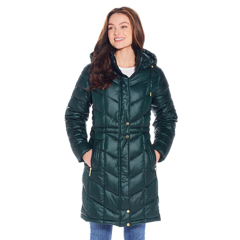 Women's Weathercast Hooded Heavyweight Puffer Coat, Size: Small, Hunter Green