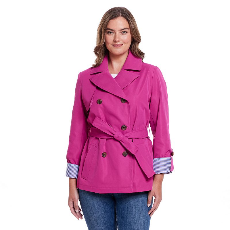 Women's Weathercast Lightweight Double Breasted Tie Waist Trench Coat, Size: Small, Pink