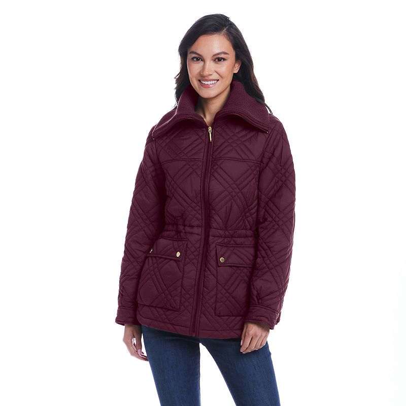 Women's Weathercast Wide Collar Quilted Anorak Jacket, Size: Large, Merlot