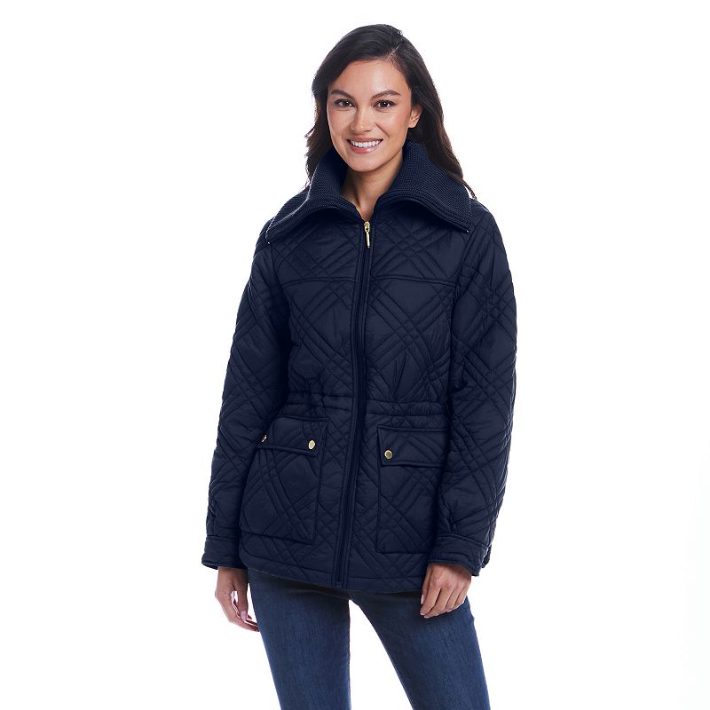 Women's Weathercast Wide Collar Quilted Anorak Jacket, Size: Medium, Blue