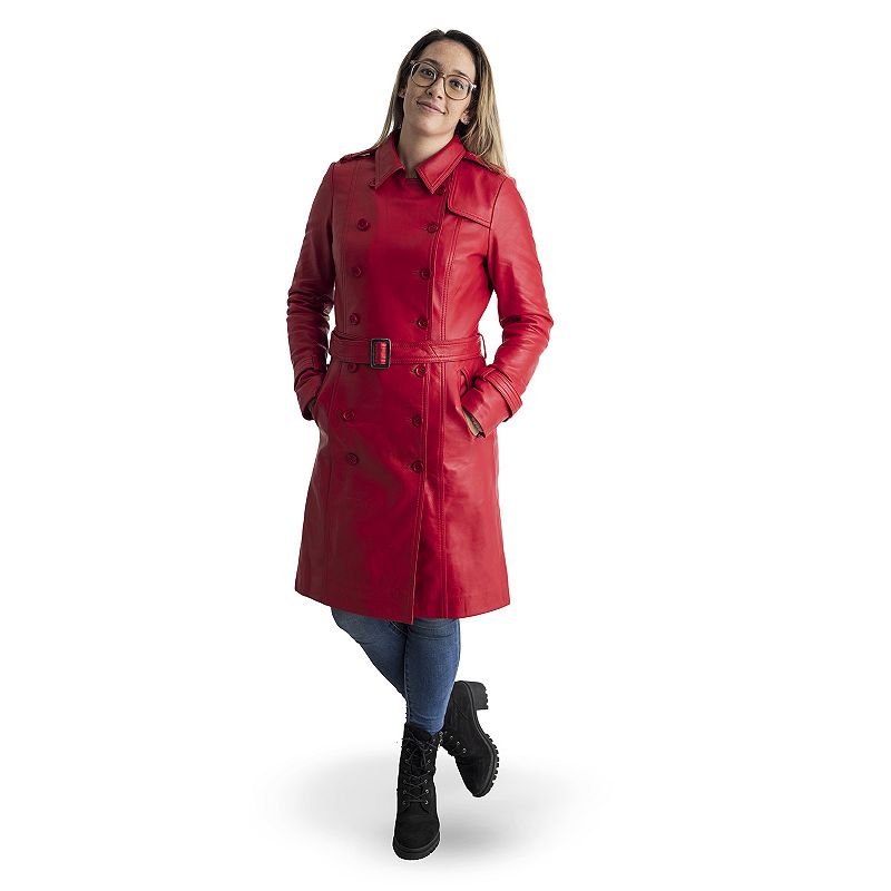 Women's Whet Blu Ashley Leather Trench Coat, Size: Medium, Red Red