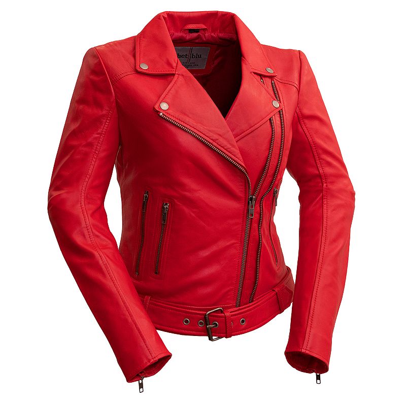 Women's Whet Blu Chloe Asymmetrical Leather Jacket, Size: 3XL, Red Red