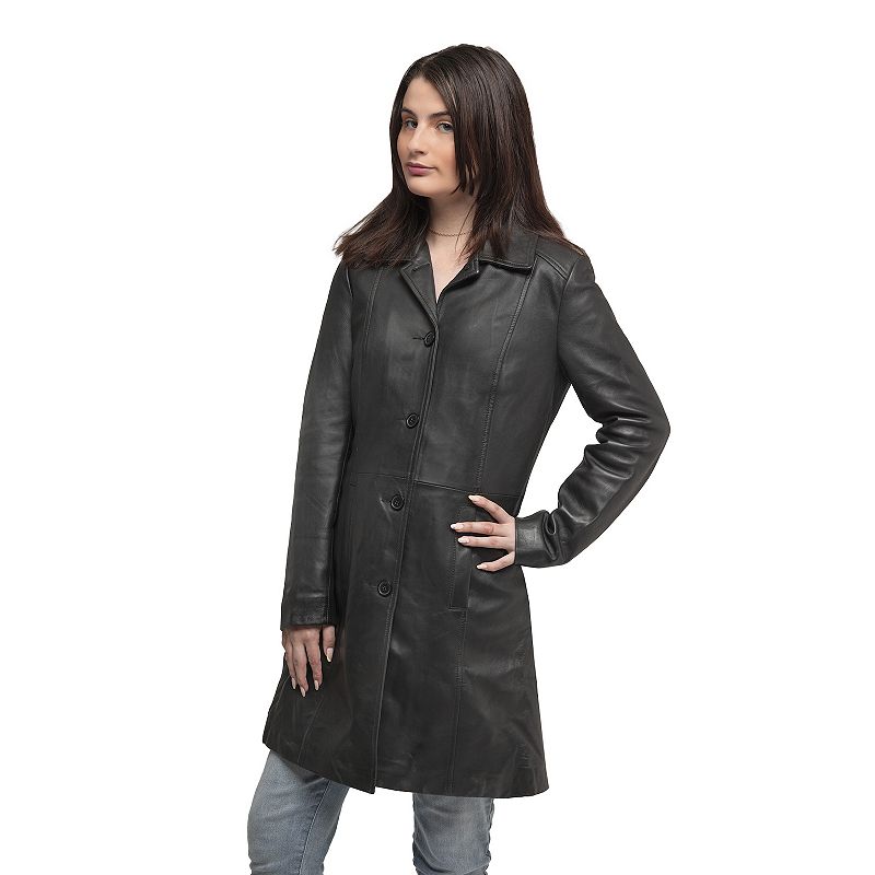 Women's Whet Blu Julia Leather Trench Coat, Size: XL, Black