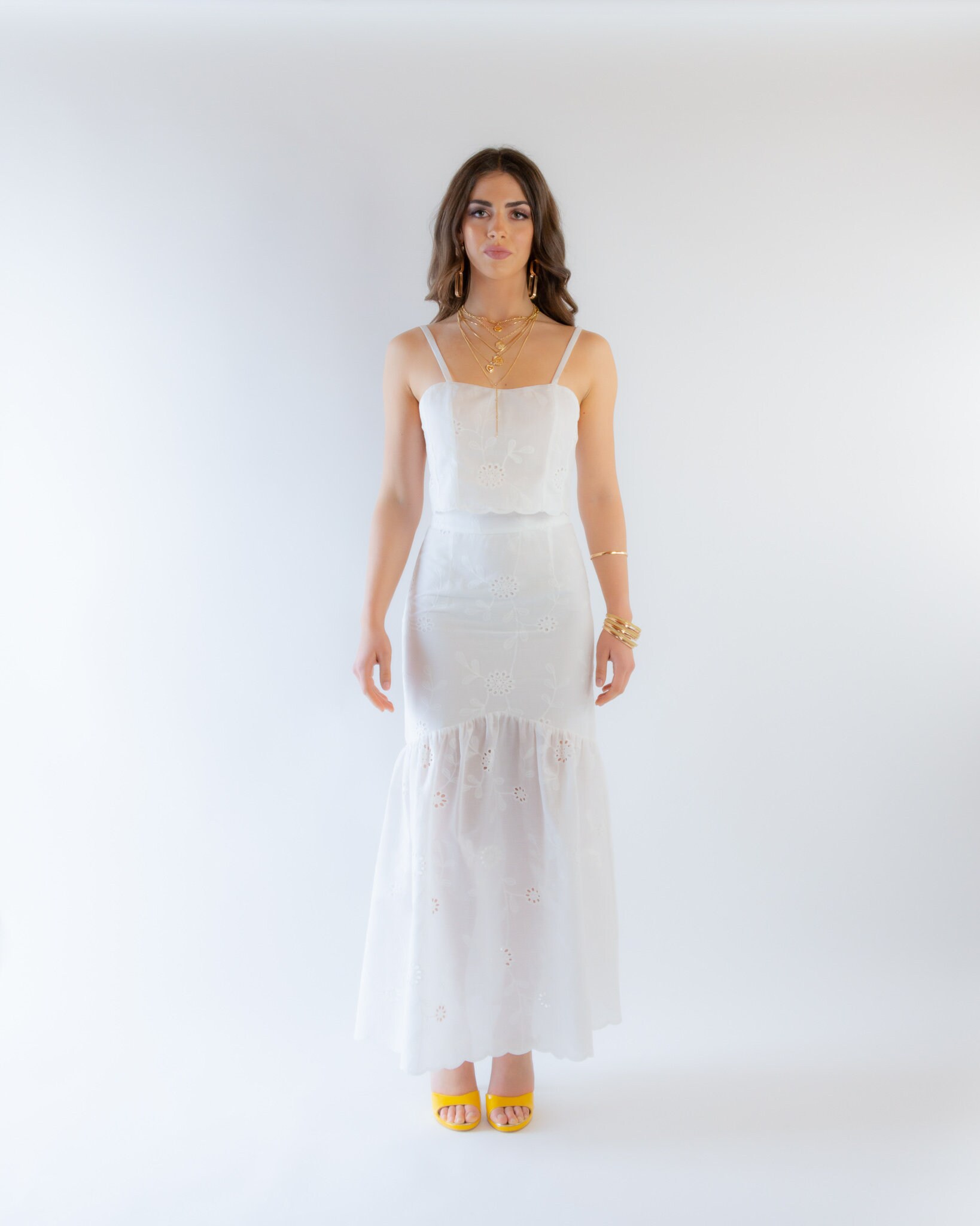 Women's White Boho Swing Maxi Skirt, Vintage Sangallo Cotton Full-Length/Ankle-Length Long Skirt/Skirt, Asymmetrical Skirt