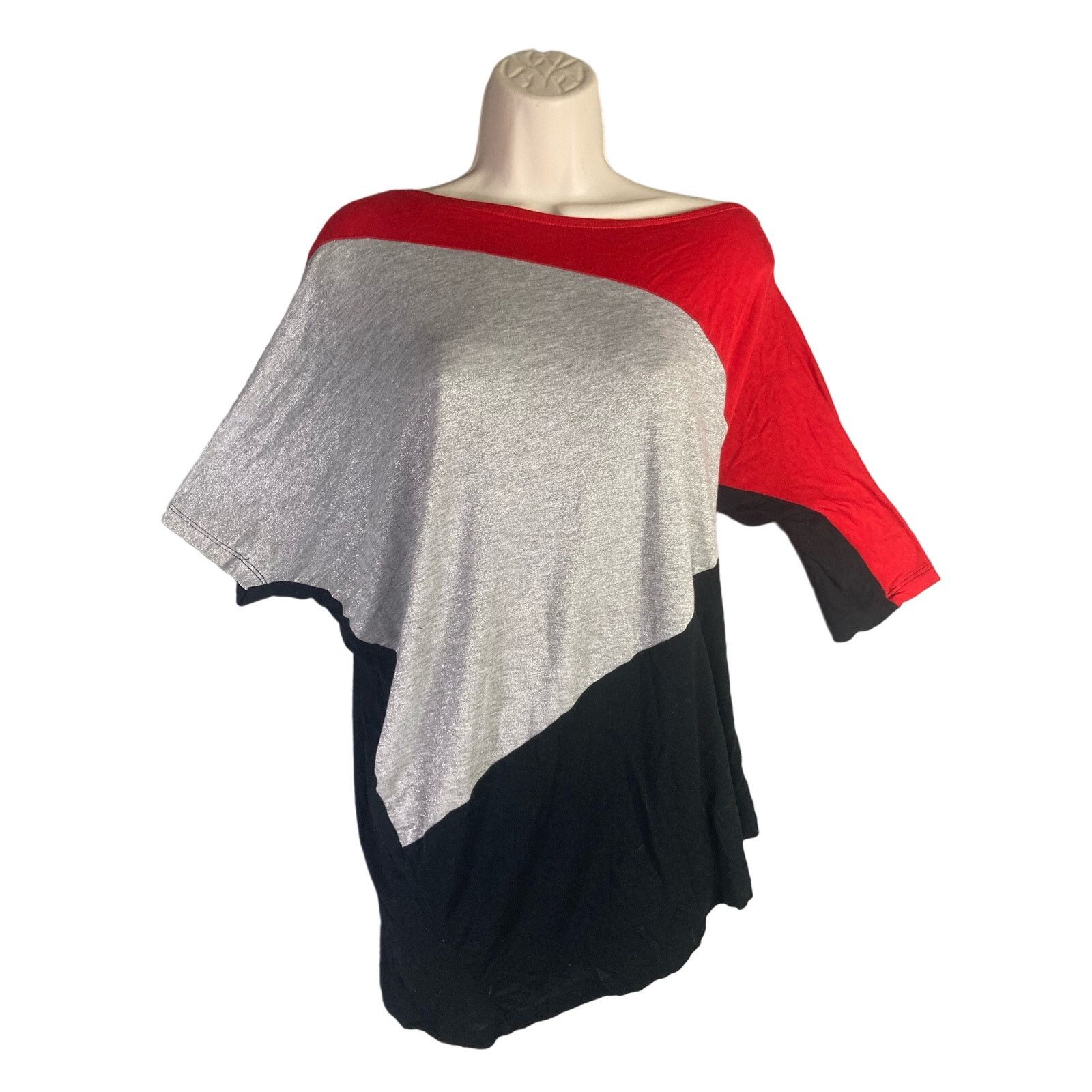 Women's XL Colorblock Tunic 3/4 Sleeve Glitter Top in Red