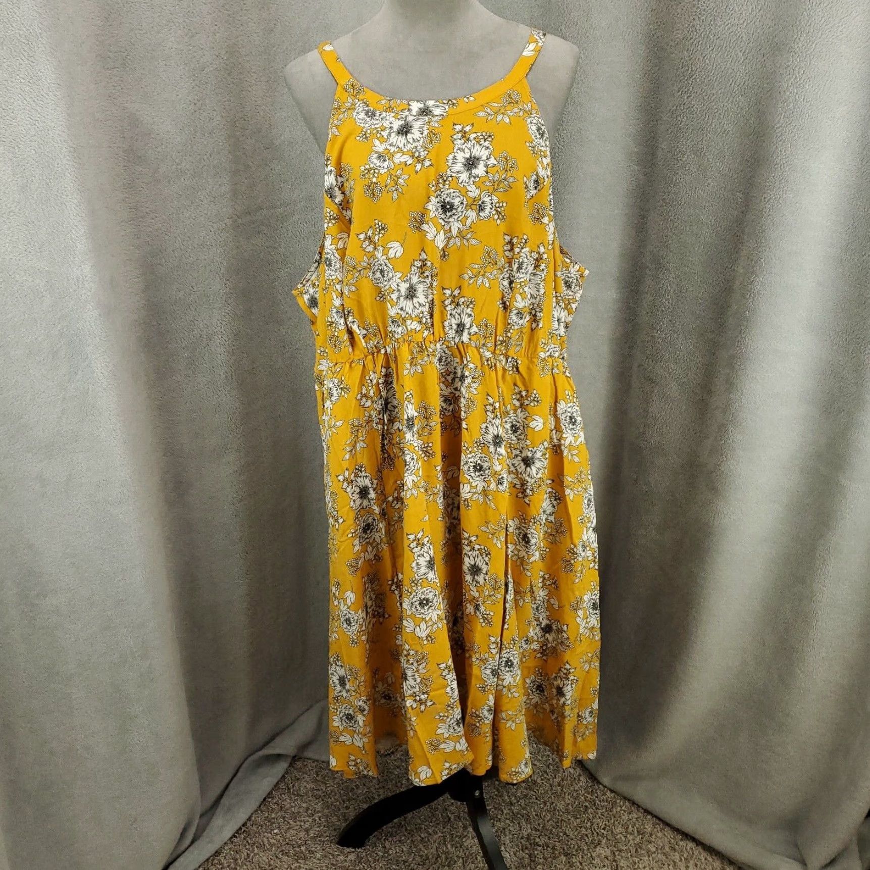 Womens Yellow Floral Hi Lo Halter Neck 4X Pockets Torrid 4 Dress Fashion Essential in White (Size 3xl)