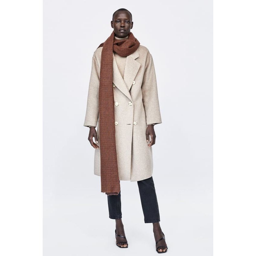 Women's Zara Double-Breasted Coat (Sand M) in Beige (Size Medium)