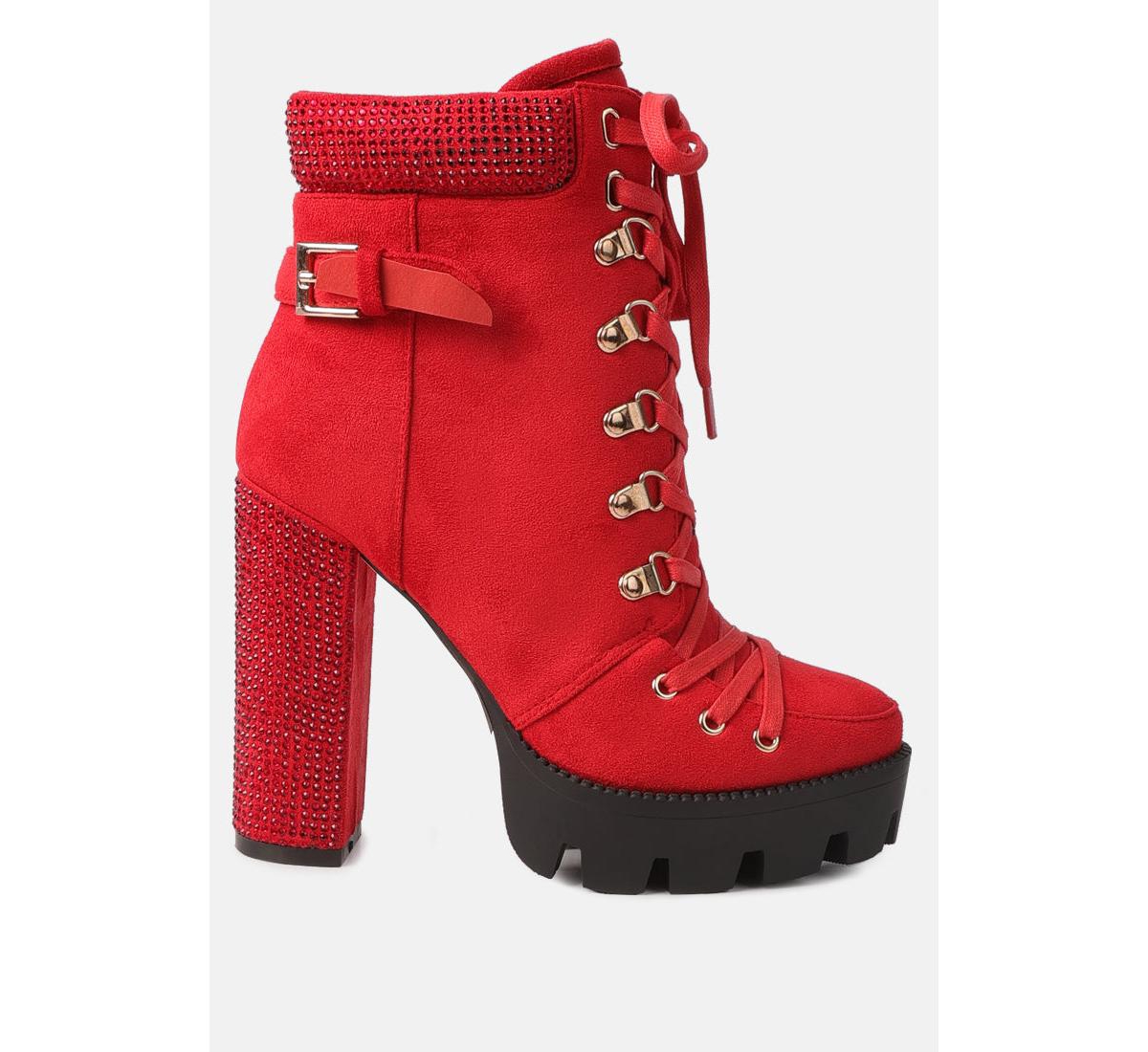 Women's birch block heeled ankle boots - Red