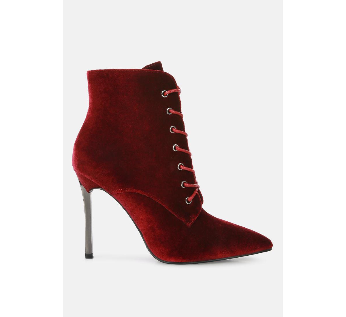 Women's bornsta velvet high heeled velvet boots - Burgundy