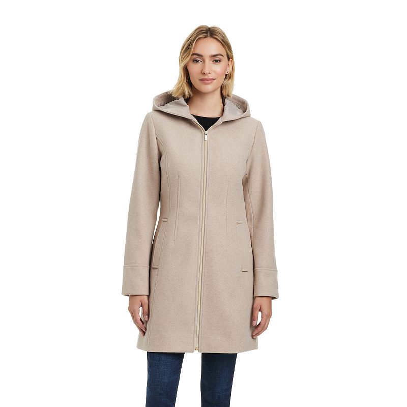 Women's d.e.t.a.i.l.s Melange Faux Wool Zip-Front Coat, Size: XXL, Beige