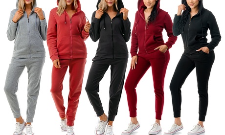 Women's2 PieceTracksuit Sets Fleece lined Full Zip Hoodie Sweatshirts & Joggers S Black