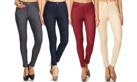 Women's(3-Pack) High-Rise 5-Pocket Skinny Pants Pull On Jeggings S-3XL Medium (6-8) Black/Burgundy/Beige