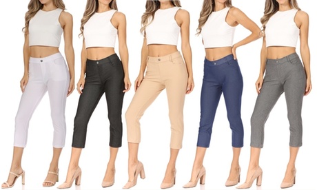 Women'sCasual Comfy Slim Pocket Jeggings Jeans Capri Pants S Mid Camel Skinny