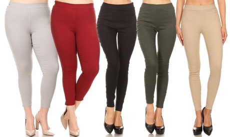 Women'sHigh Waist Pull-On Stretchy Skinny Jeggings (3-Pack) With Plus Size 3 Pack Large(8-12) Black/Olive/Burgundy