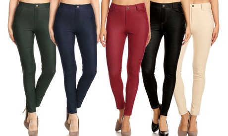 Women'sKnit Jean Jeggings S-3X. Also Plus Skinny Pull On Pants Beige High waist Small (2-4)