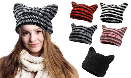 Women'sKnitted Cat Ear Beanie Hats Red