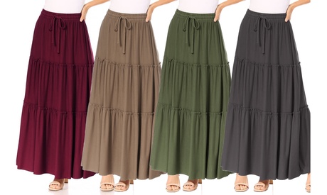 Women'sPlus Size Tiered Ruffle Raw Hem Maxi Skirt 3X Burgundy