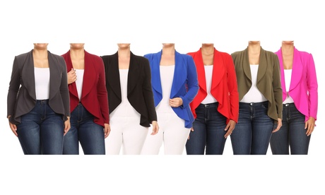 Women'sSolid Plus Size Long Sleeves Blazer Jacket 3X Casual Magenta