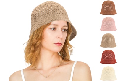 Women'sSummer Knit Wide Brim Foldable Bucket Hat Brown