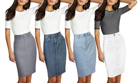 Women'sSuper Comfy Perfect Fit Stretch Denim Pencil Skirt (Light Colors) 6 Grey Denim Pencil Skirt