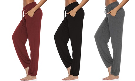 Women'sWide Leg Pant Drawstring Loose Straight Lounge Running Workout Pant L Black Bootcut