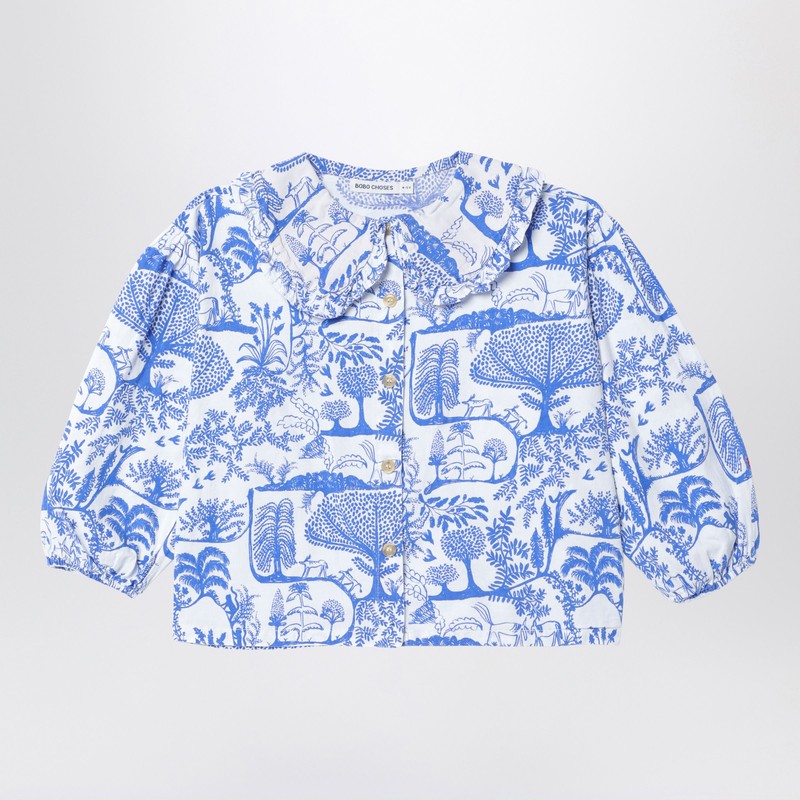 Wonderland White/Blue Cotton Blouse