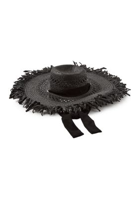 Wonderly Women's Frayed Oversized Floppy Hat, Black